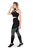 Conjunto Fitness Calça Legging Detalhe Verde Militar Cropped Detalhe Busto