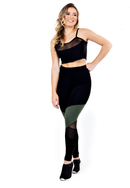 Conjunto Fitness Calça Legging Detalhe Verde Militar Cropped Detalhe Busto