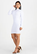 Vestido Feminino Manga Longa e Gola Alta Tubinho Branco