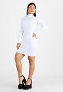 Vestido Feminino Manga Longa e Gola Alta Tubinho Branco