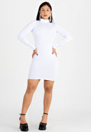 Vestido Feminino Manga Longa e Gola Alta Tubinho Branco