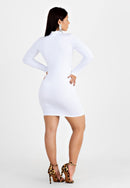 Vestido Feminino Manga Longa e Gola Alta Tubinho Branco