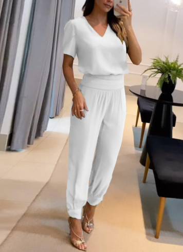 Nova moda casual com decote em v impresso calças de manga curta terno conjunto de duas peças