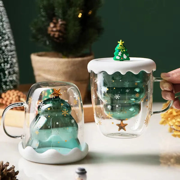 Caneca Natal em Vidro Duplo com Tampa