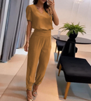 Nova moda casual com decote em v impresso calças de manga curta terno conjunto de duas peças