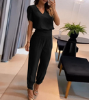 Nova moda casual com decote em v impresso calças de manga curta terno conjunto de duas peças