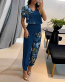Nova moda casual com decote em v impresso calças de manga curta terno conjunto de duas peças