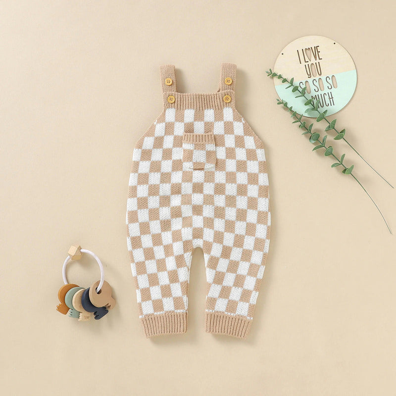 Macacão Bebê Colmeia Xadrez com Botões de Madeira
