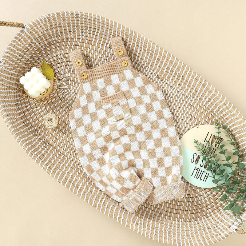 Macacão Bebê Colmeia Xadrez com Botões de Madeira